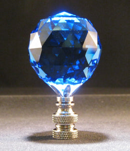 CRYSTAL FACETED BALL-Lamp Finial-Sky Blue, Satin Nickel Finish