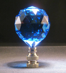 CRYSTAL FACETED BALL-Lamp Finial-Sky Blue, Satin Nickel Finish