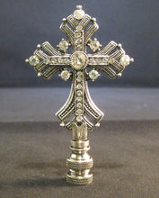 Load image into Gallery viewer, LATIN CROSS Rhinestone Lamp Finial-Antique Silver Finish