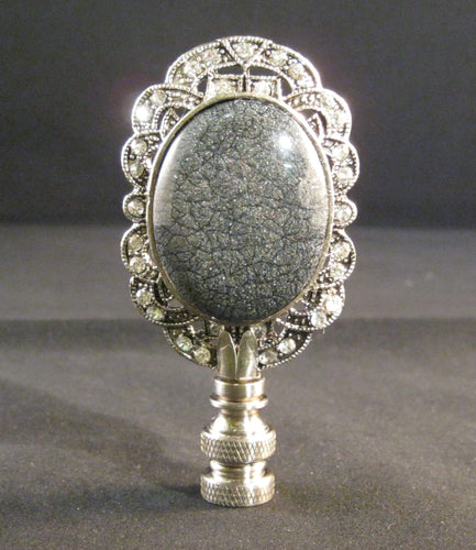 STONE PENDANT Rhinestone Lamp Finial-Antique Silver Finish