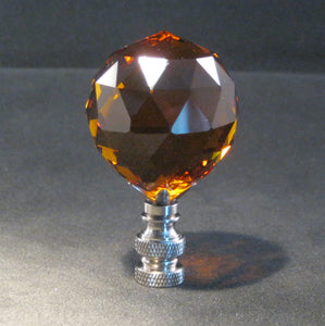 CRYSTAL FACETED BALL-Lamp Finial-Dark Amber, Satin Nickel Finish