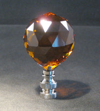 Load image into Gallery viewer, CRYSTAL FACETED BALL-Lamp Finial-Dark Amber, Satin Nickel Finish