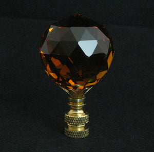 CRYSTAL FACETED BALL-Lamp Finial-Dark Amber, Polished Brass Finish