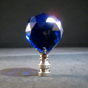 CRYSTAL FACETED BALL-Lamp Finial-Dark Blue, Satin Nickel Finish