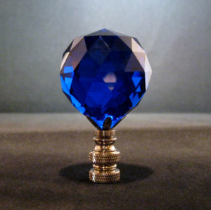 CRYSTAL FACETED BALL-Lamp Finial-Dark Blue, Satin Nickel Finish