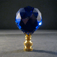 Load image into Gallery viewer, CRYSTAL FACETED BALL-Lamp Finial-Dark Blue, Polished Brass Finish