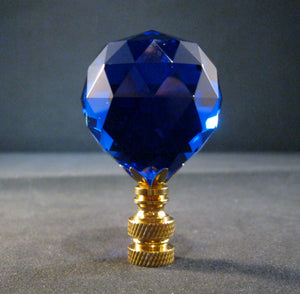 CRYSTAL FACETED BALL-Lamp Finial-Dark Blue, Polished Brass Finish