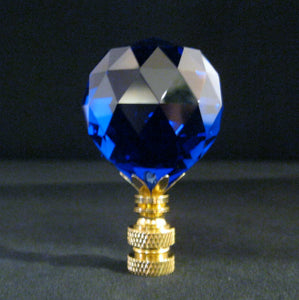 CRYSTAL FACETED BALL-Lamp Finial-Dark Blue, Polished Brass Finish