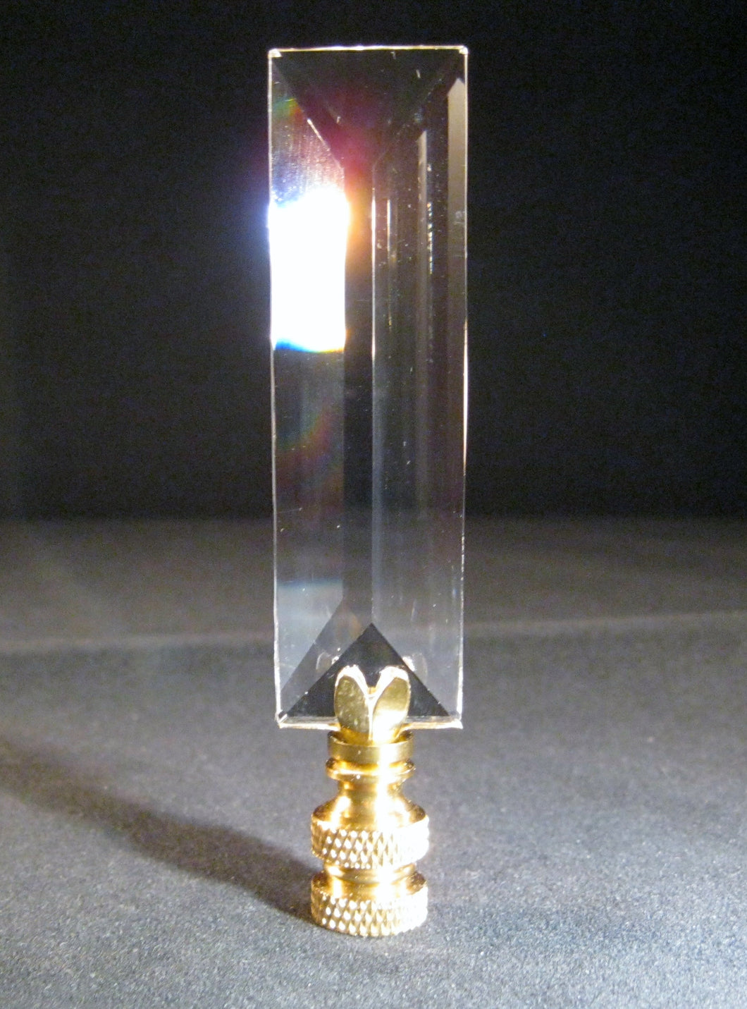 CRYSTAL ELONGATED PRISM-Lamp Finial-Clear, Polished Brass Finish