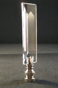 CRYSTAL ELONGATED PRISM-Lamp Finial-Clear, Satin Nickel Finish