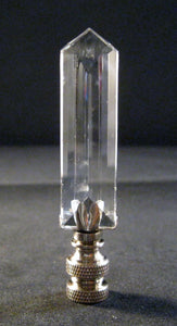 CRYSTAL POINTED PRISM-Lamp Finial-Clear, Satin Nickel Finish