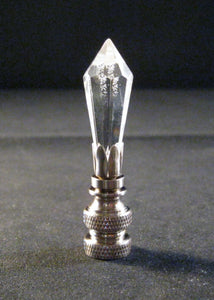 GLASS SPEAR-Lamp Finial-Mini-Clear, Satin Nickel Finish