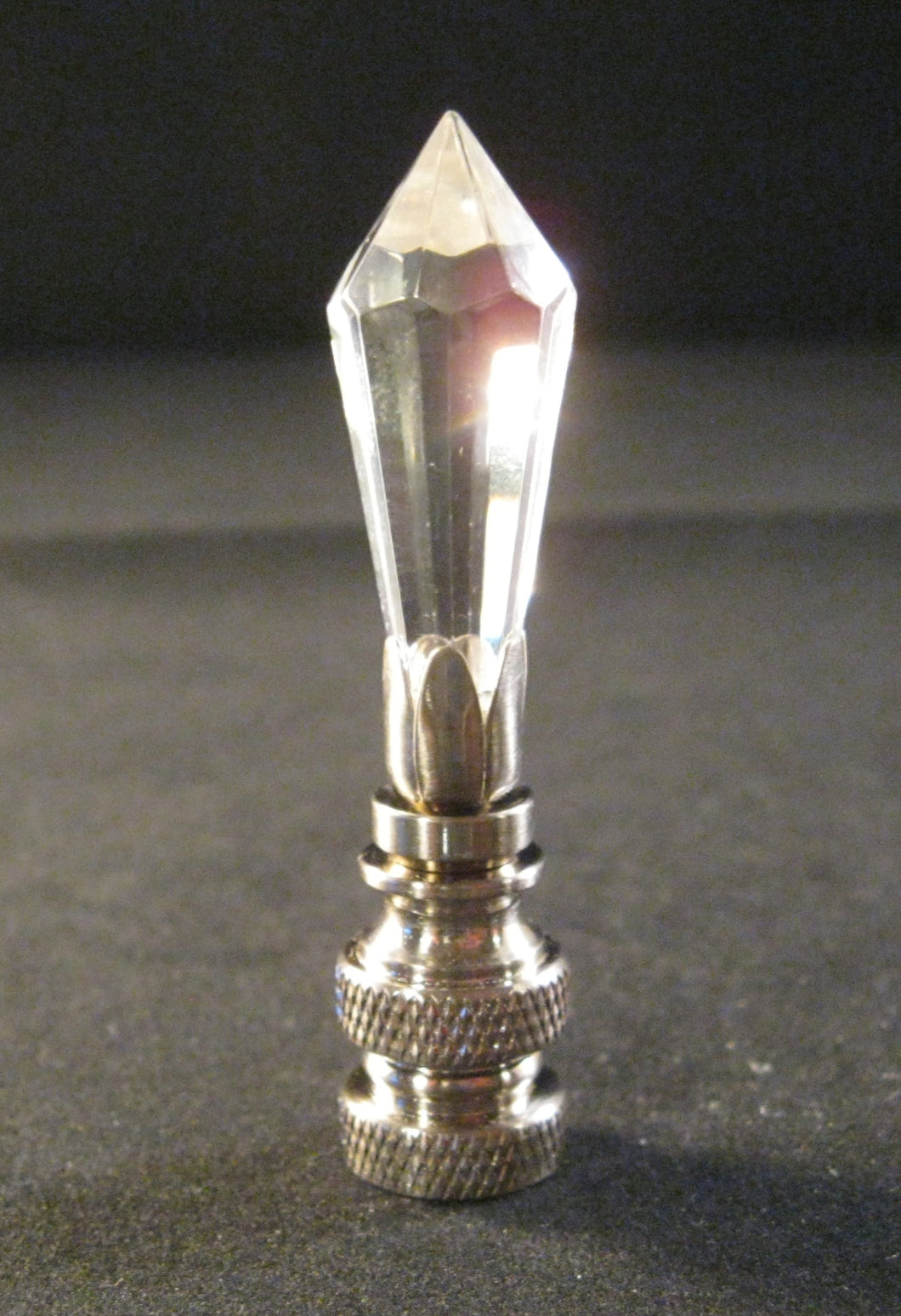 GLASS SPEAR-Lamp Finial-Mini-Clear, Satin Nickel Finish