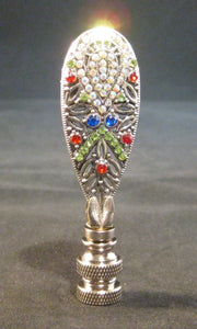 SMALL GLITTERING DROP Colored Rhinestone Lamp Finial-Antique Silver Finish