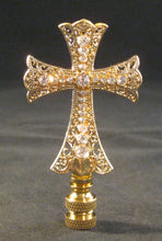 Load image into Gallery viewer, PATONCE CROSS Clear Rhinestone Lamp Finial-Gold, Polished Brass Base