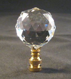 CRYSTAL FACETED BALL-Lamp Finial-Clear, Polished Brass Finish