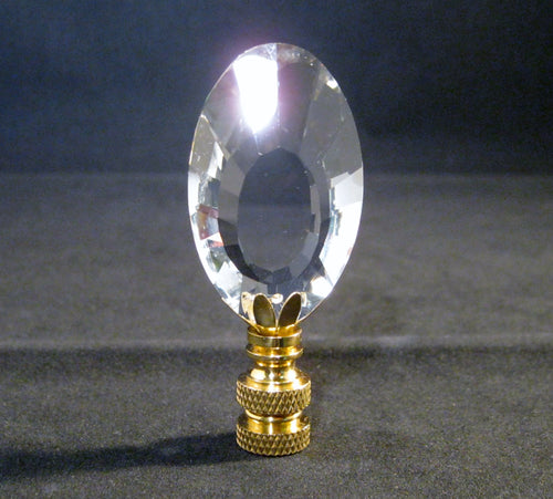 CRYSTAL PEAR ALMOND-Lamp Finial-Clear, Polished Brass Finish