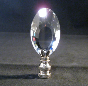 CRYSTAL PEAR ALMOND-Lamp Finial-Clear, Satin Nickel Finish