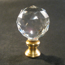 Load image into Gallery viewer, CRYSTAL FACETED BALL-Lamp Finial-Clear, Dual Thread Polished Brass Base