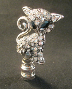 KITTY CAT Rhinestone Lamp Finial-Antique Silver Finish