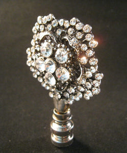 RHINESTONE FLOWER-Lamp Finial-Antique Silver Finish