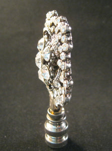 RHINESTONE FLOWER-Lamp Finial-Antique Silver Finish