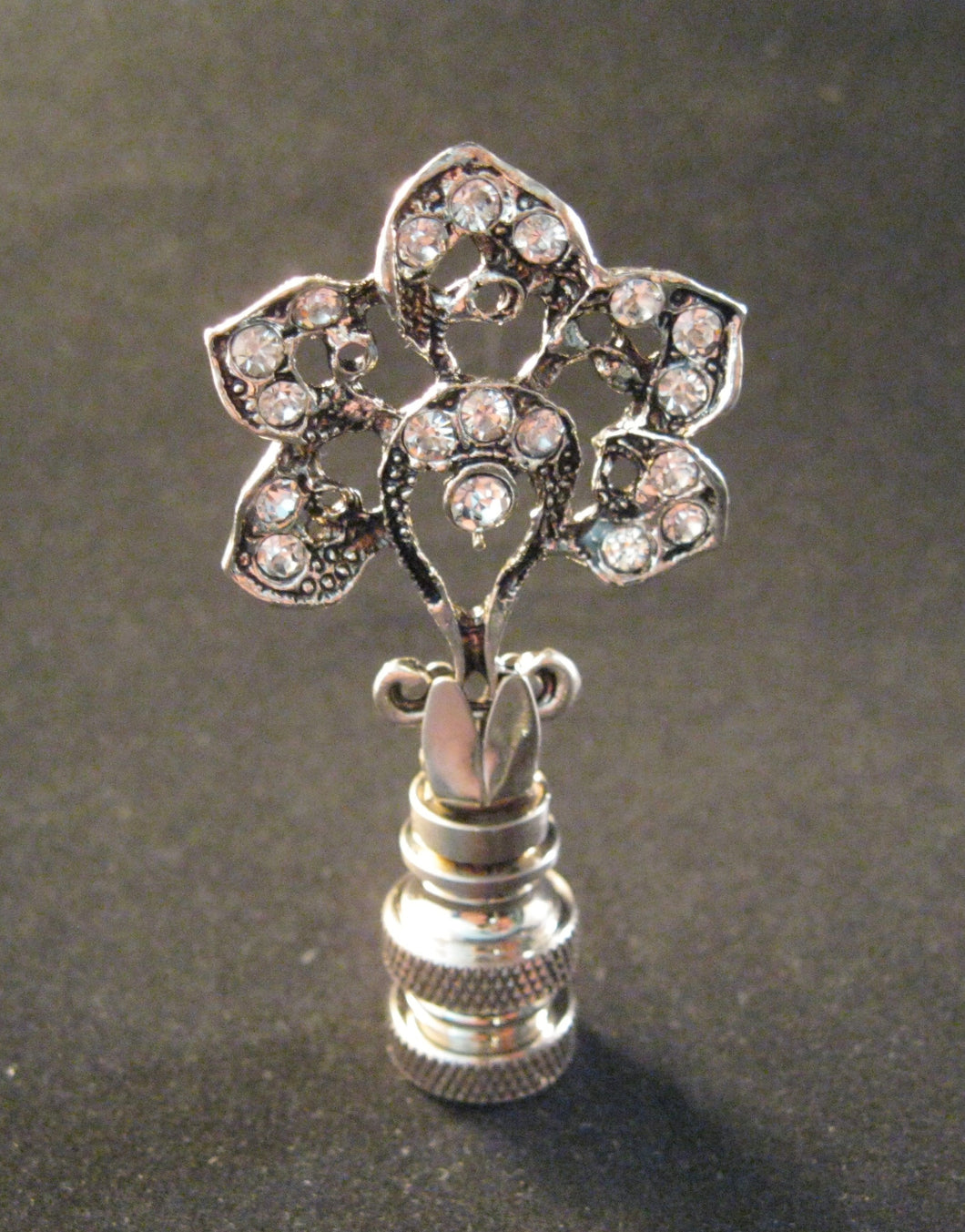 RHINESTONE FLOWER Lamp Finial-Small-Antique Silver Finish
