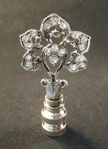 RHINESTONE FLOWER Lamp Finial-Small-Antique Silver Finish