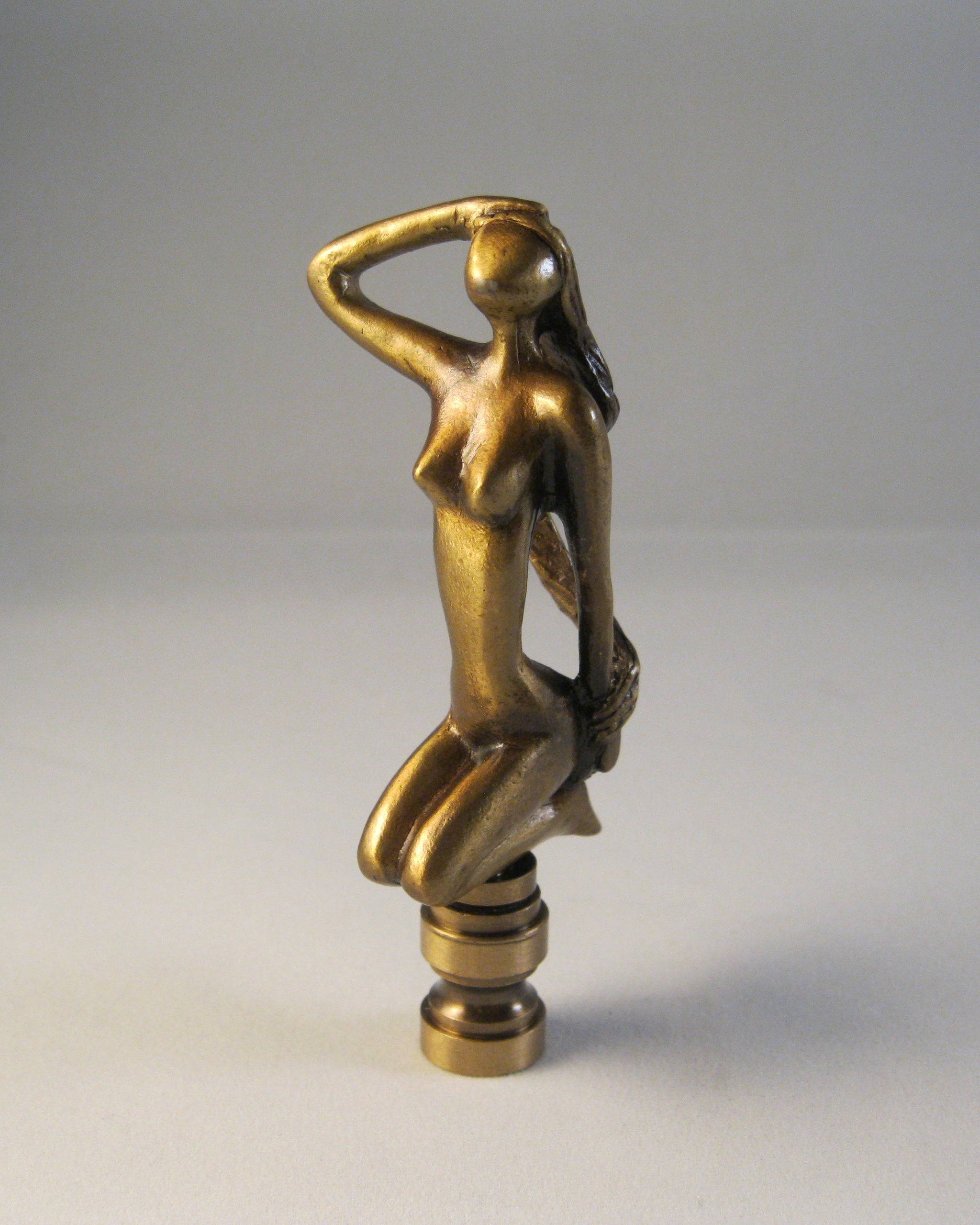 Modern Woman Aged Brass Lamp Finial - Highly Detailed Metal Casting | Transitional Style Lighting Accent