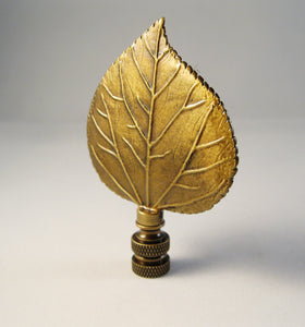 LARGE CAST LEAF Lamp Finial, Aged Brass Finish, Highly detailed metal casting