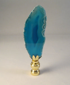 BLUE/AQUA Agate Lamp Finial  With Polished Brass Base