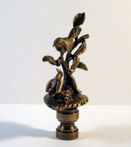 BIRDS IN BRANCHES Lamp Finial-Aged Brass Finish, Highly detailed metal casting