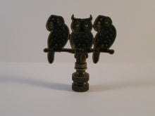 Load image into Gallery viewer, OWLS ON BRANCH Rhinestone Lamp Finial-Antique Brass Finish