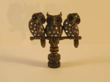 Load image into Gallery viewer, OWLS ON BRANCH Rhinestone Lamp Finial-Antique Brass Finish