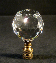 Load image into Gallery viewer, CRYSTAL FACETED BALL-Lamp Finial-Clear, Antique Brass Finish
