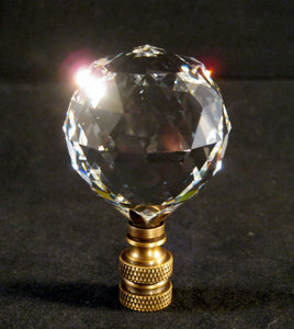 CRYSTAL FACETED BALL-Lamp Finial-Clear, Antique Brass Finish