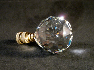 CRYSTAL FACETED BALL-Lamp Finial-Clear, Antique Brass Finish