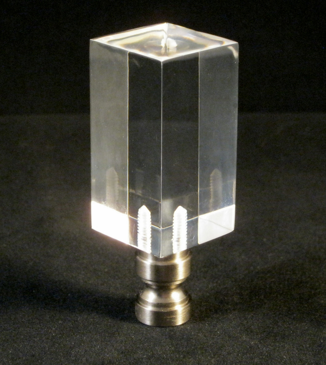 ACRYLIC RECTANGULAR CUBE W/POLISHED NICKEL BASE Lamp Finial-Clear, Transitional