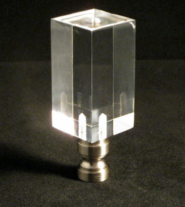 ACRYLIC RECTANGULAR CUBE W/POLISHED NICKEL BASE Lamp Finial-Clear, Transitional