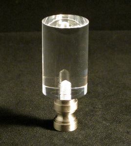ACRYLIC CYLINDER W/SATIN NICKEL BASE Lamp Finial-Clear, Transitional
