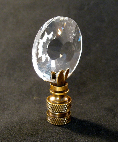 CRYSTAL SUN-Lamp Finial-Clear, Antique Brass Finish