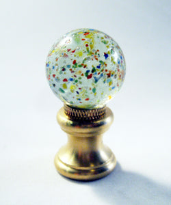 GLASS ORB-Lamp Finial-Confetti, Polished Brass Finish, Dual Thread