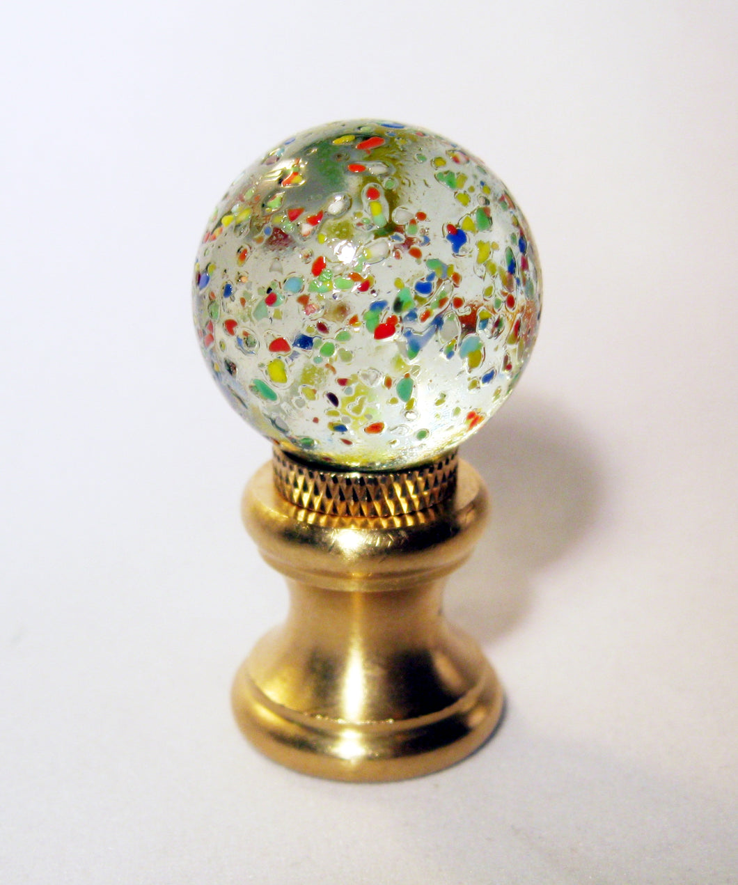 GLASS ORB-Lamp Finial-Confetti, Polished Brass Finish, Dual Thread