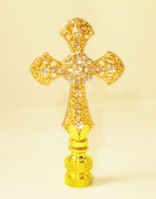 Load image into Gallery viewer, LATIN CROSS Clear Rhinestone Lamp Finial-Gold Finish, Polished Brass Base
