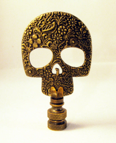 SKULL Cast Alloy Lamp Finial-Aged Brass Finish