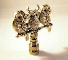 Load image into Gallery viewer, OWLS ON BRANCH Rhinestone Lamp Finial-Antique Silver Finish