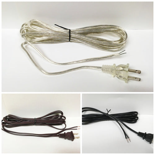 LAMP CORD SET-8' and 12'- W/Molded Polarized Plug-SPT1 (18/2)-Available in 3 Colors (1 Pc.)