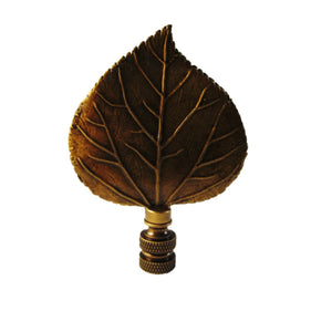 LARGE CAST LEAF Lamp Finial, Aged Brass Finish, Highly detailed metal casting