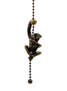 HANGING MONKEY Fan/Socket Pull Chain, Antique Brass Finish-12" Beaded Chain