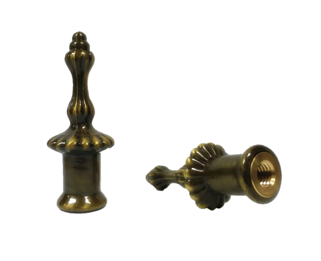 PILLAR Cast Metal Lamp Finials, (1-Pair) Antique Brass Finish w/Dual Threads
